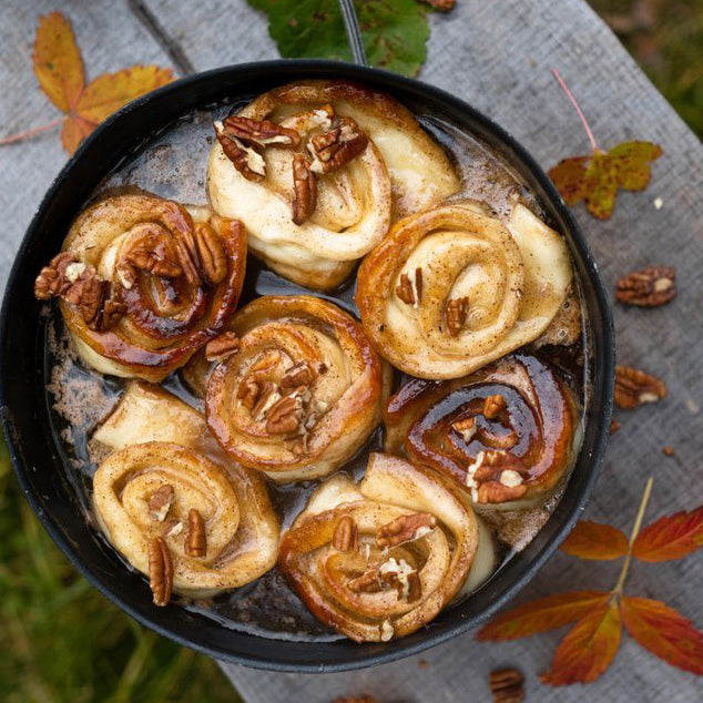 cinnamon buns on camping stove